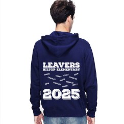 Leavers 2025 Hiltop Elementary Distressed Font Customized Student Names Stars & Stripes Hood